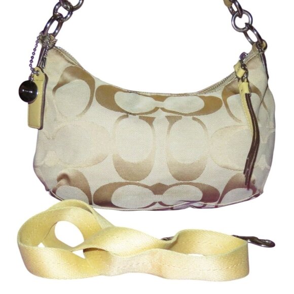 Coach 2012 Canvas & Leather Yellow Signature Demi Baguette Crossbody Hobo - Picture 2 of 11